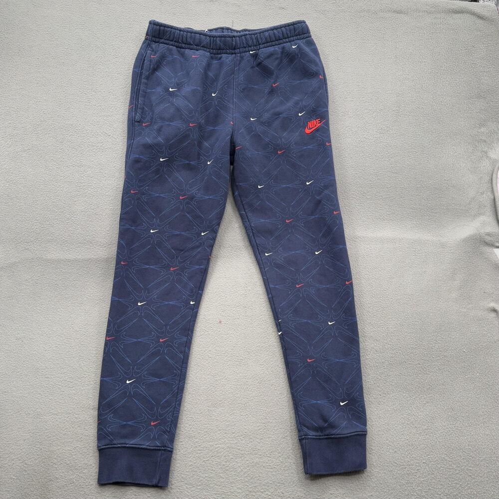 Nike Jogger Pants Men Small Blue Geometric Pattern Cotton Drawstring Athletic